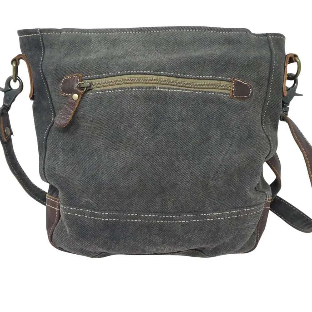 Myra Bag Brown Gray Cotton Leather Mandala Crossbody Shoulder Bag Purse - Picture 4 of 12